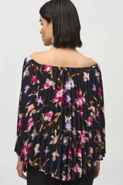 Joseph Ribkoff Pleated Cape Top in Black Floral 244246