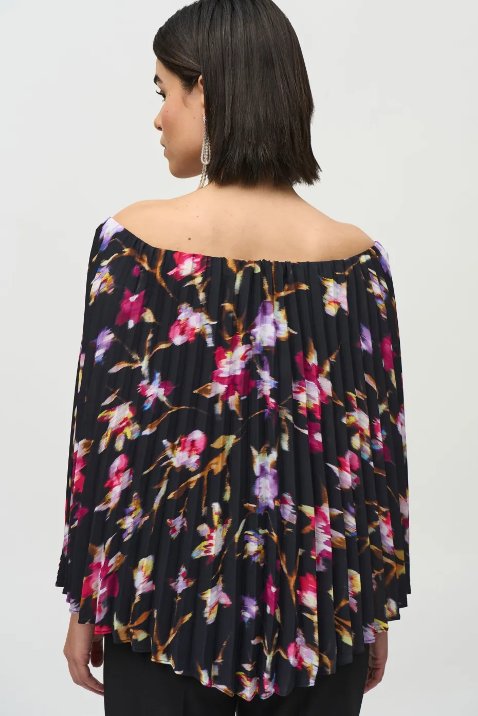 Joseph Ribkoff Pleated Cape Top in Black Floral 244246