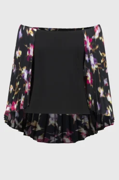 Joseph Ribkoff Pleated Cape Top in Black Floral 244246