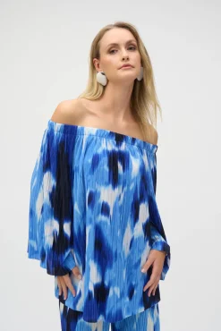Joseph Ribkoff Pleated Top in Blue Vanilla 252227