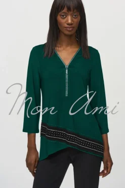 Joseph Ribkoff Rhinestone Trim Top in Absolute Green 244026