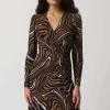 Joseph Ribkoff Ruched Dress in Black Toffee Combo 233221