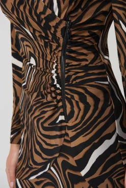 Joseph Ribkoff Ruched Dress in Black Toffee Combo 233221