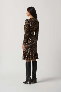 Joseph Ribkoff Ruched Dress in Black Toffee Combo 233221