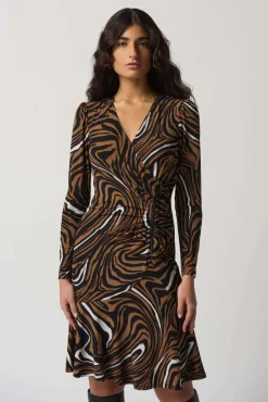 Joseph Ribkoff Ruched Dress in Black Toffee Combo 233221