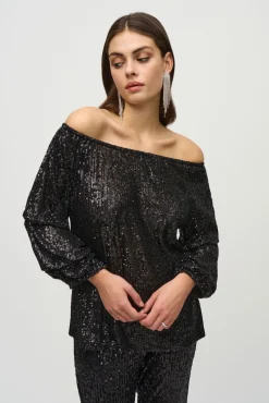 Joseph Ribkoff Sequin Top in Black 244227