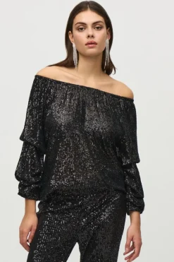 Joseph Ribkoff Sequin Top in Black 244227