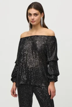 Joseph Ribkoff Sequin Top in Black 244227
