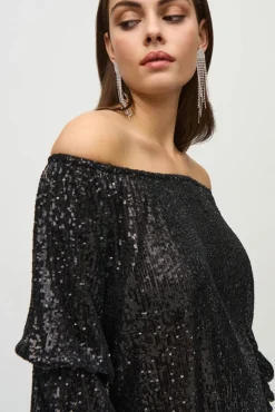 Joseph Ribkoff Sequin Top in Black 244227