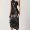Joseph Ribkoff Shirred Metallic Dress in Gunmetal 234158