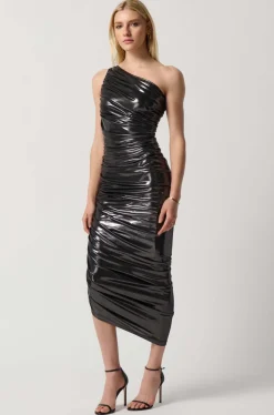 Joseph Ribkoff Shirred Metallic Dress in Gunmetal 234158