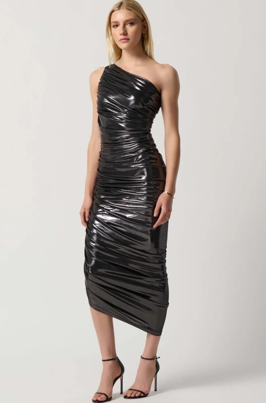 Joseph Ribkoff Shirred Metallic Dress in Gunmetal 234158
