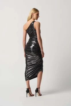 Joseph Ribkoff Shirred Metallic Dress in Gunmetal 234158