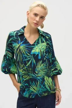 Joseph Ribkoff Tropical Top in Midnight Jungle 252073