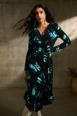 Joseph Ribkoff Wrap Dress in Blue Black 243147