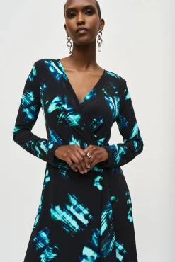 Joseph Ribkoff Wrap Dress in Blue Black 243147