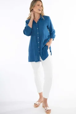 Jump Frayed Tunic Shirt in Sapphire