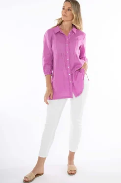 Jump Frayed Tunic Shirt in Passion Pink