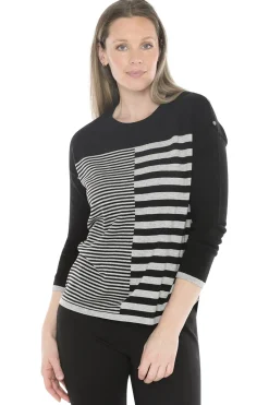 Jump Mixed Stripe Pullover in Black Grey