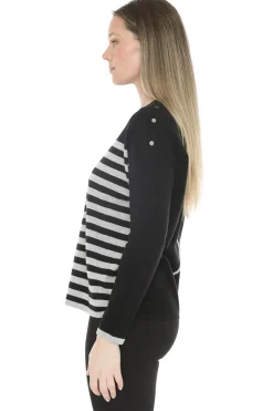 Jump Mixed Stripe Pullover in Black Grey
