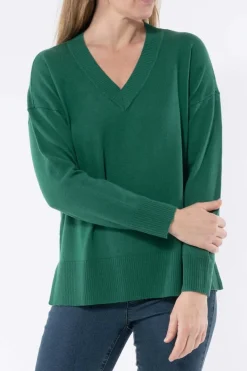 Jump V Neck Long Sleeve Knit in Hunter