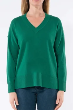 Jump V Neck Long Sleeve Knit in Hunter