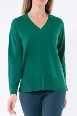 Jump V Neck Long Sleeve Knit in Hunter