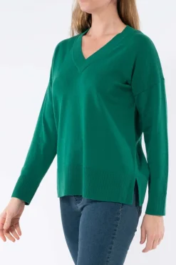 Jump V Neck Long Sleeve Knit in Hunter