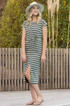 Knewe Parker Dress in Khaki Stripe