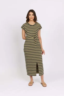 Knewe Parker Dress in Khaki Stripe