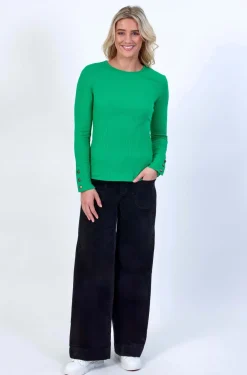 Knewe Virgo Ribbed Top in Kermit Green