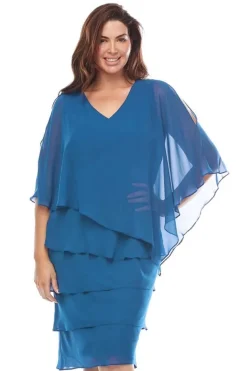 Layla Jones Chiffon Cape Dress in Sapphire LJ0448