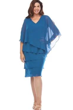 Layla Jones Chiffon Cape Dress in Sapphire LJ0448