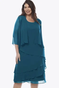 Layla Jones Chiffon Dress & Shrug in Emerald LJ0359