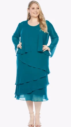 Layla Jones Chiffon Dress & Shrug in Emerald LJ0359