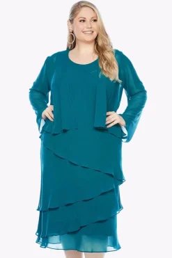 Layla Jones Chiffon Dress & Shrug in Emerald LJ0359