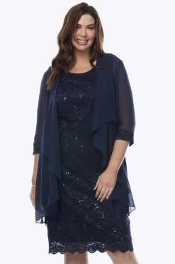 Layla Jones Sequin Lace Dress & Jacket in Midnight LJ0181