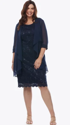Layla Jones Sequin Lace Dress & Jacket in Midnight LJ0181