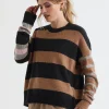 LD & Co Lambswool Striped Crew Jumper in Chocolate Mix