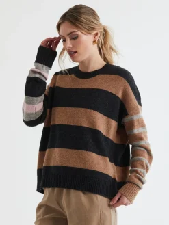 LD & Co Lambswool Striped Crew Jumper in Chocolate Mix