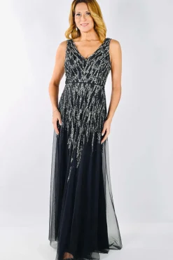 Lyman by Frank Lyman Beaded Gown in Charcoal 239803I