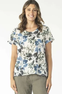 Maglia Linen Top in Blue Floral