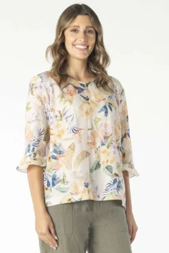 Maglia Linen Top in Peach Floral
