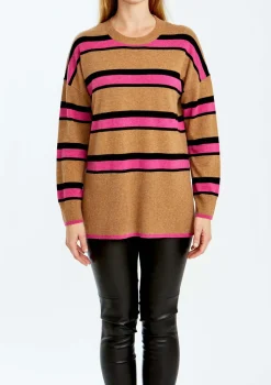 Ping Pong Fun Stripe Knit in Camel Fuchsia