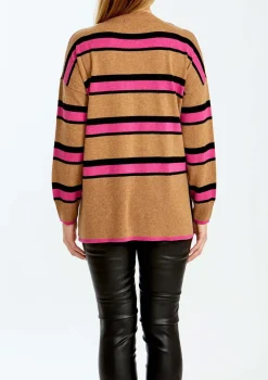 Ping Pong Fun Stripe Knit in Camel Fuchsia