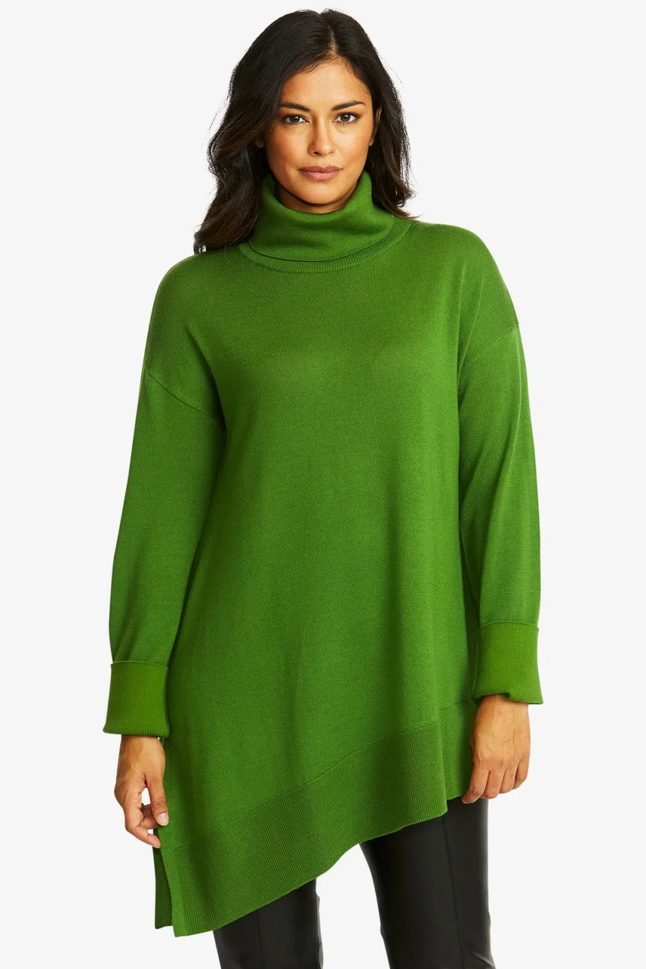 Ping Pong Merino Asymmetric Pullover in Fern