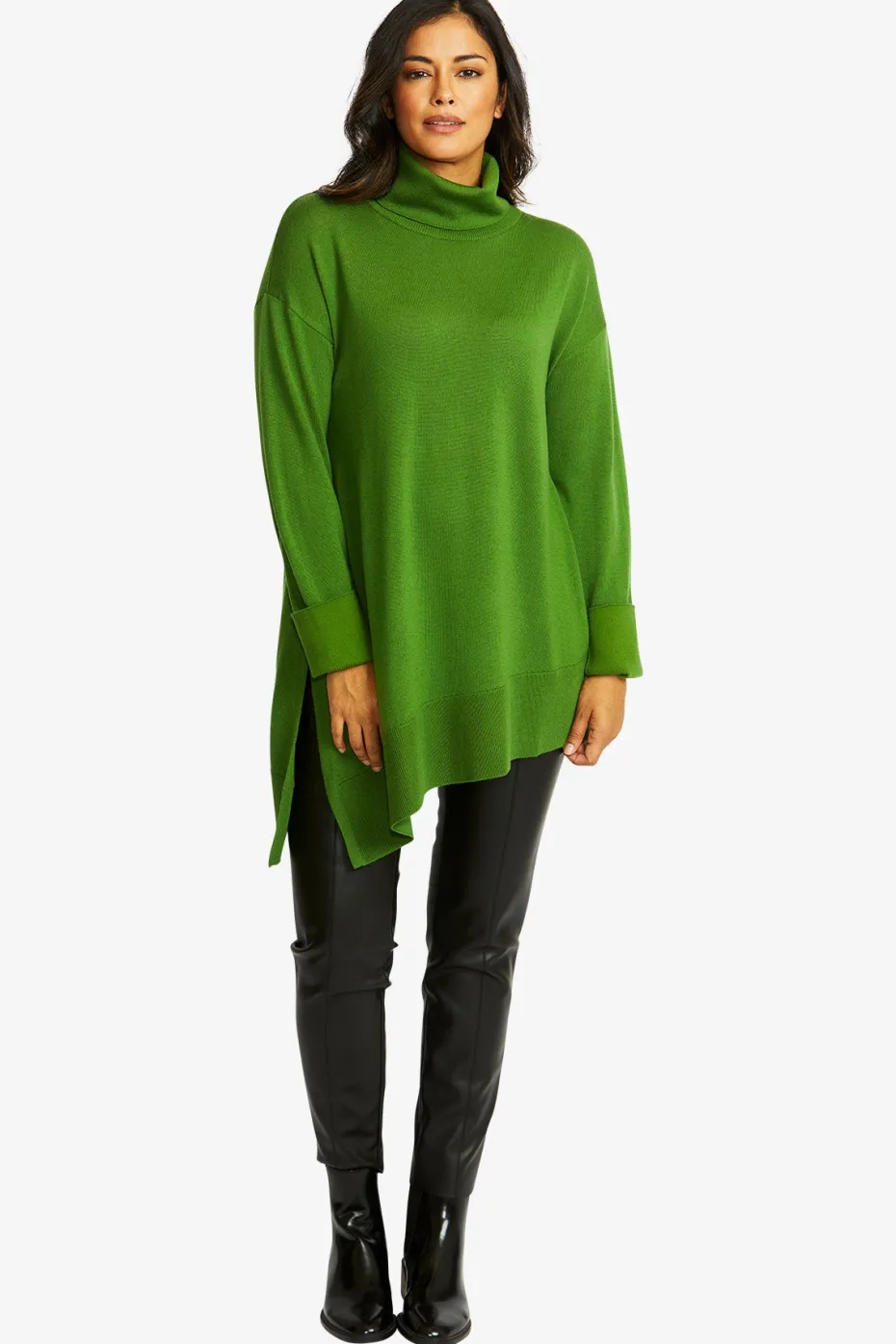 Ping Pong Merino Asymmetric Pullover in Fern