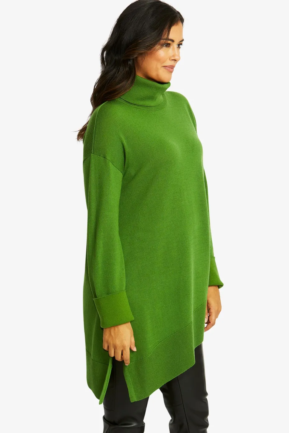 Ping Pong Merino Asymmetric Pullover in Fern