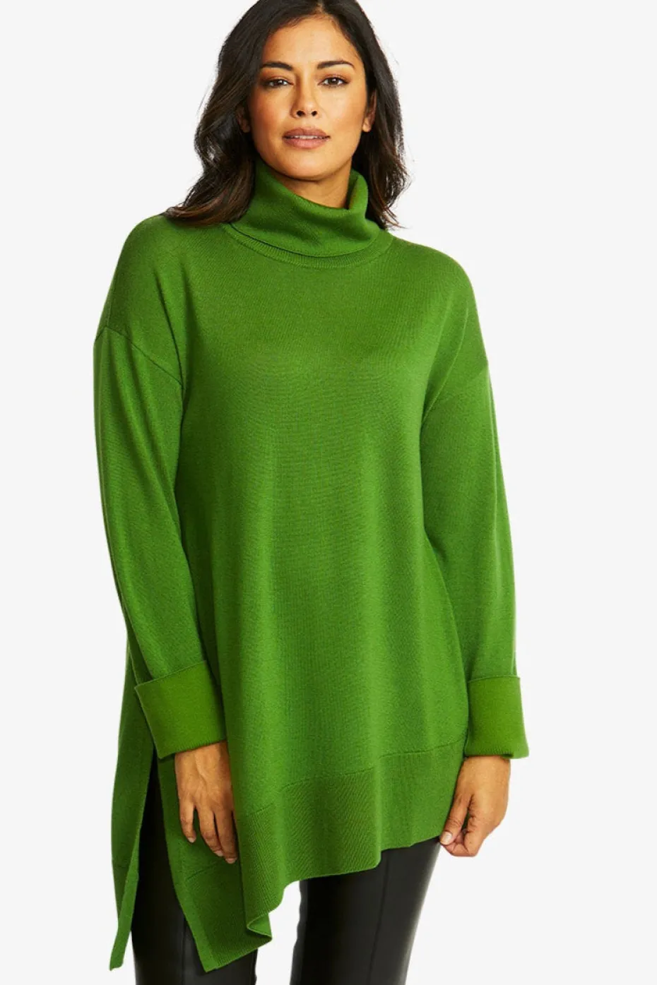 Ping Pong Merino Asymmetric Pullover in Fern