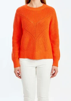 Ping Pong Pointelle Shaker Pullover in Orange